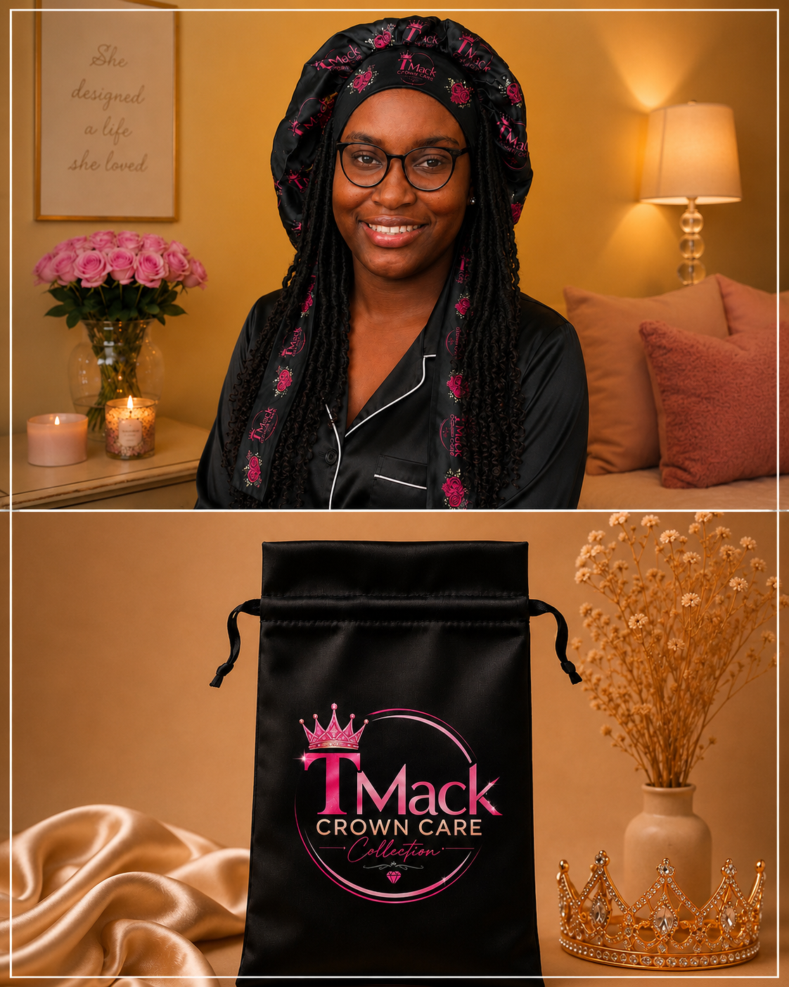 TMack Crown Care Double-Layer Satin Bonnet