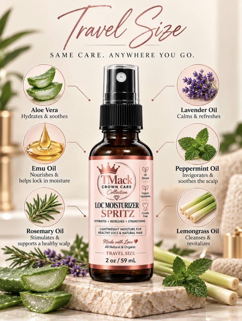 TMack Crown Care Collection – Travel Size Loc Moisturizer Spritz (2 oz)